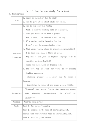 九年级英语Unit 1 How do you study for a test