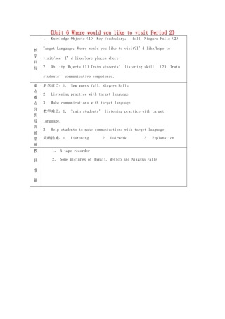 山东省龙口市诸由观镇诸由中学八年级英语下册《Unit 6 Where would you like to visit Period 2》教案 鲁教版五四制