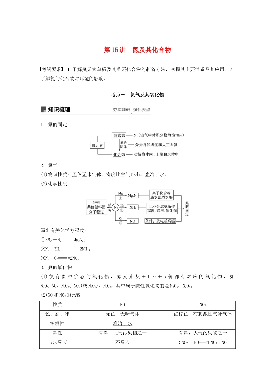 高考化学新增分大一轮复习 第4章 第15讲氮及其化合物精讲义优习题（含解析）鲁科版-鲁科版高三全册化学教案_第1页