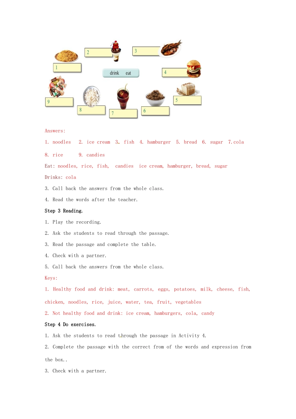 广东省佛山市第十四中学七年级英语上册 Module 4 Healthy food Unit 2 Is your food and drink healthy教案 （新版）外研版_第3页