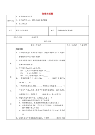 八年级物理下册 6.1 物体的质量练习教案 苏科版-苏科版初中八年级下册物理教案