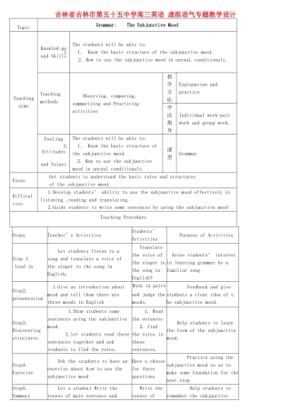 吉林省吉林市第五十五中学高三英语 虚拟语气专题教学设计