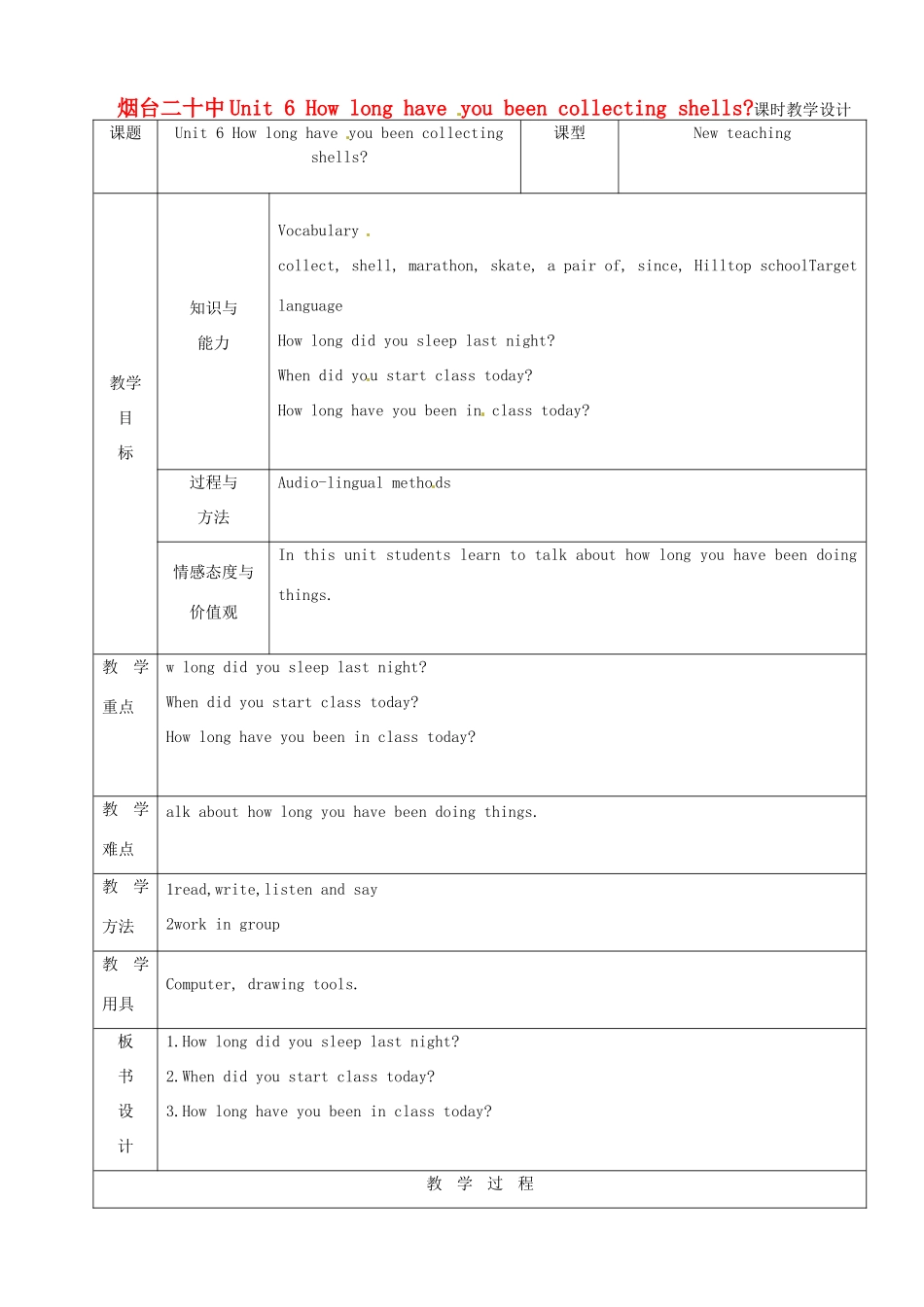 山东省烟台20中九年级英语 《unit 6》教案1_第1页