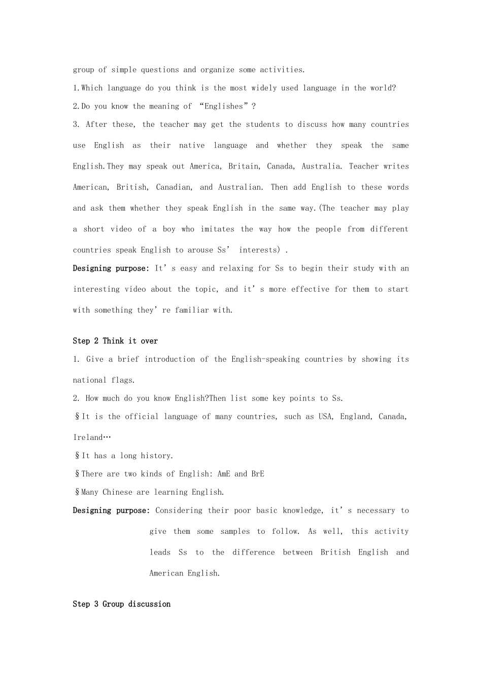 云南德宏州芒市第一中学高中英语 unit2 Enlish period1 warming-up and pre-reading教案 新人教版必修1_第3页