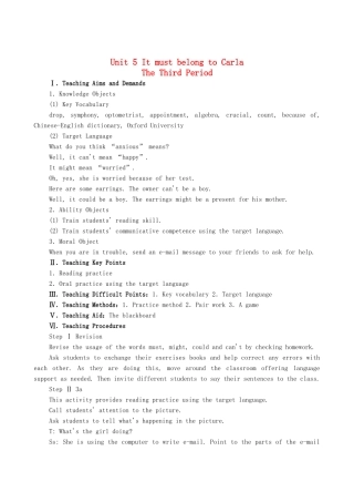 九年级英语全册 Unit 5 It must belong to Carla The Third Period教案 人教新目标版
