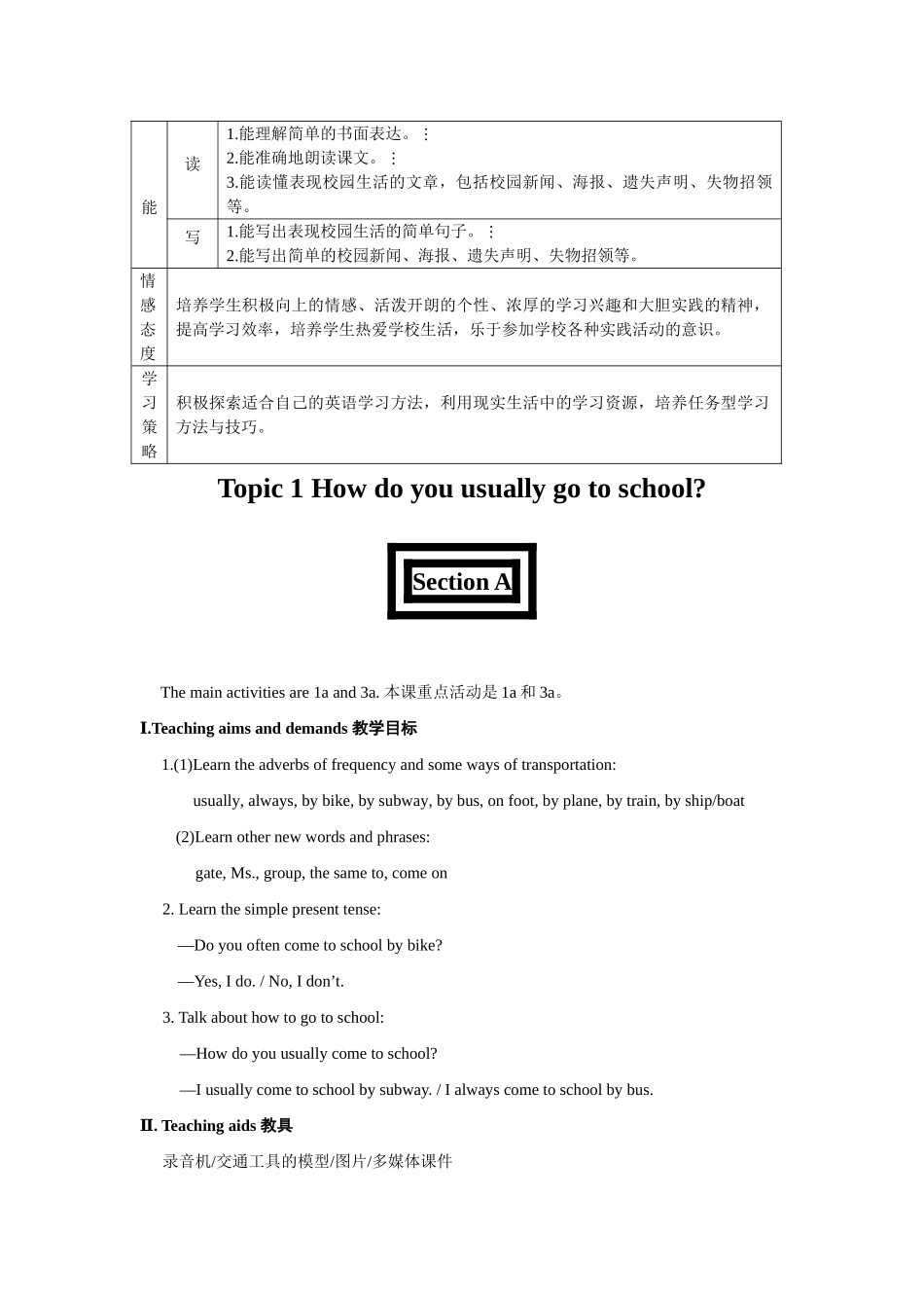 七年级英语下册：Unit 5 Our School Life全单元教案（仁爱版）_第3页