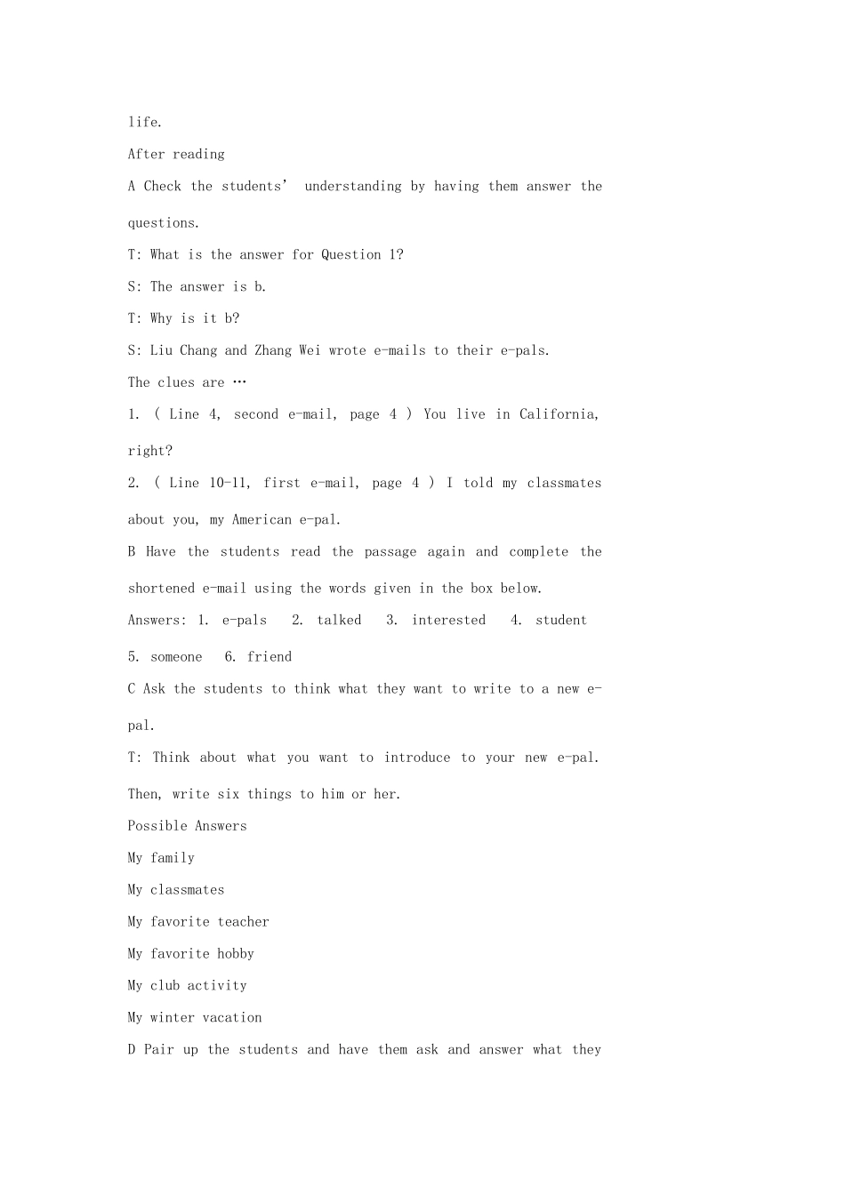 七年级英语下：Unit 1 E-pals lesson 2教案教科版_第3页
