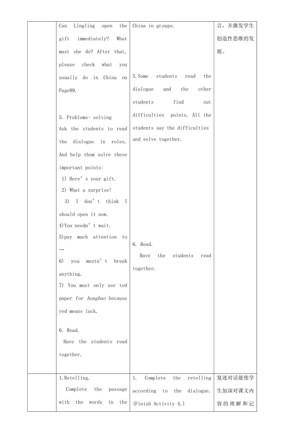 八年级英语上册 Module 11 Unit 1 In China ,we open a gift later教案 （新版）外研版-（新版）外研版初中八年级上册英语教案_第3页