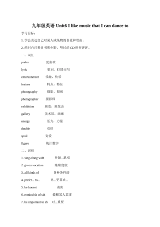九年级英语 Unit6 I like music that I can dance to3人教版