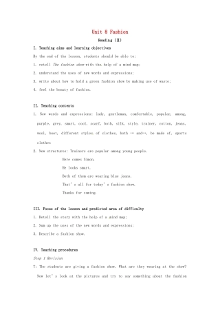 七年级英语上册 Unit 8 Fashion Reading Ⅱ教案 （新版）牛津版-（新版）牛津版初中七年级上册英语教案