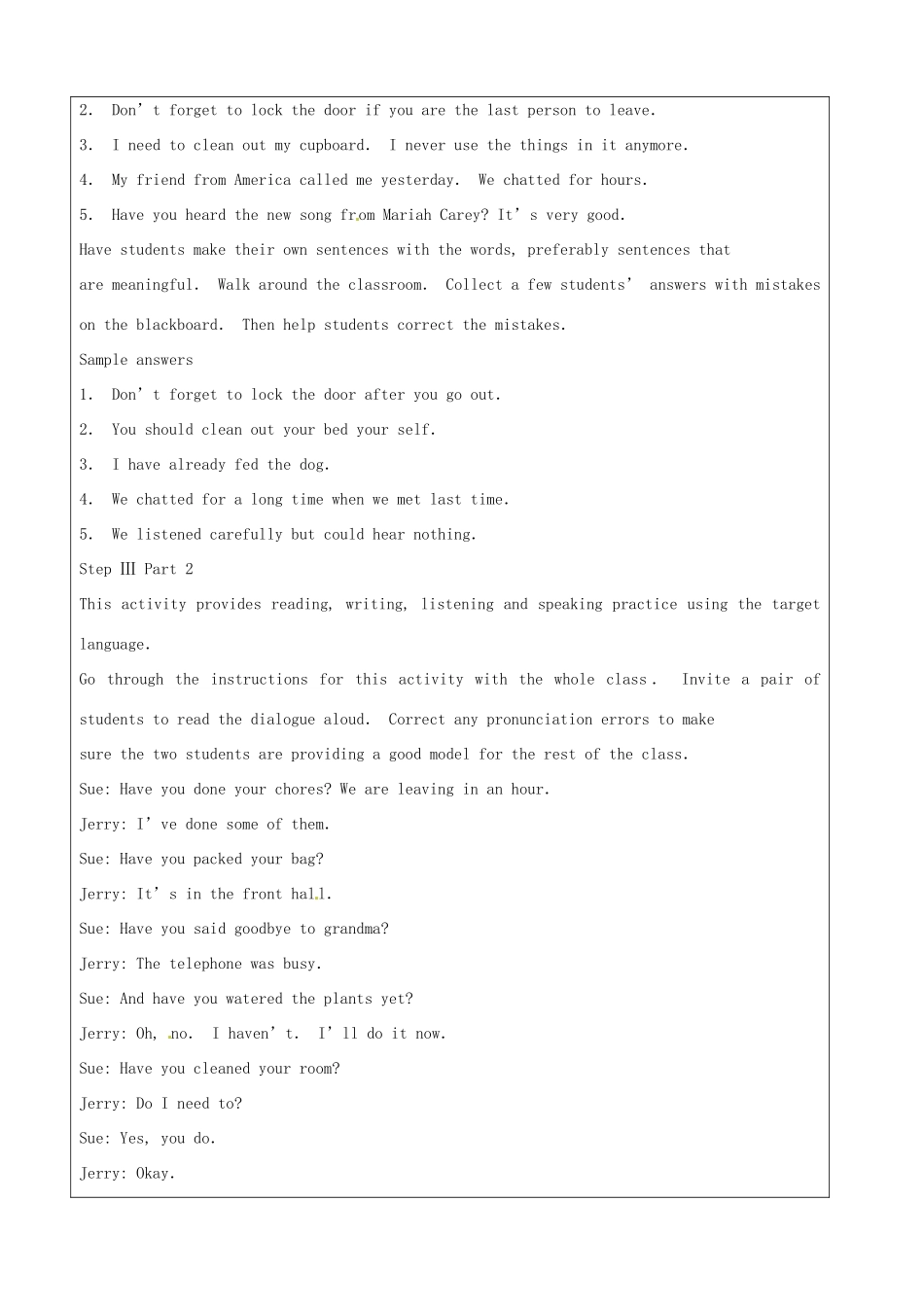 山东省龙口市诸由观镇诸由中学八年级英语下册《Unit 8 Have you packed yet Period 7》教案 鲁教版五四制_第3页