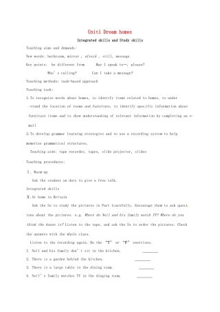 江苏省太仓市七年级英语下册 Unit 1 Dream Homes Integrated skills and Study skills教案 （新版）牛津版-（新版）牛津版初中七年级下册英语教案