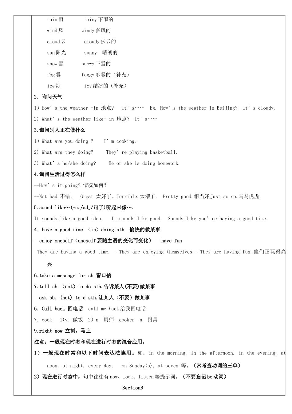 七年级英语下册 Unit 7 It’s raining讲义习题（无答案）（新版）人教新目标版-（新版）人教新目标版初中七年级下册英语教案_第2页