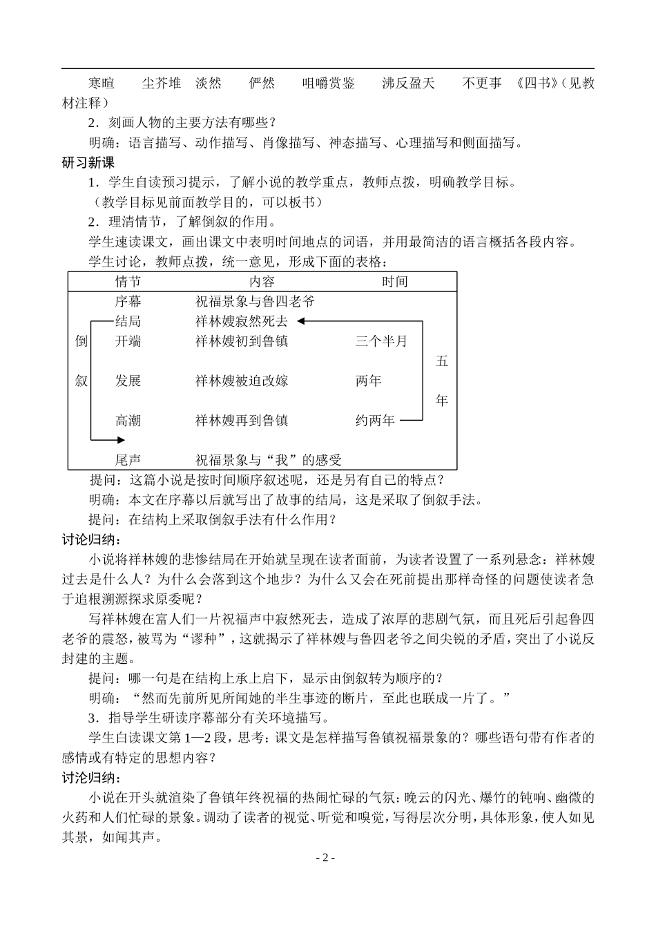 高一语文第二学期教案 祝福 人教版_第2页
