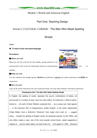 高中英语必修5Module1 Period5：Cultural corner--The Man Who Made Spelling Simple