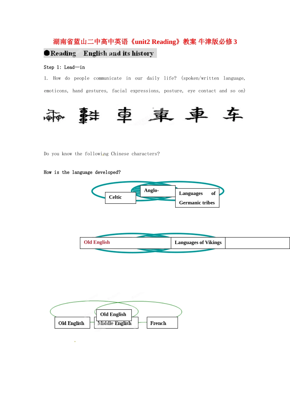 湖南省蓝山二中高中英语《unit2 Reading》教案 牛津版必修3_第1页