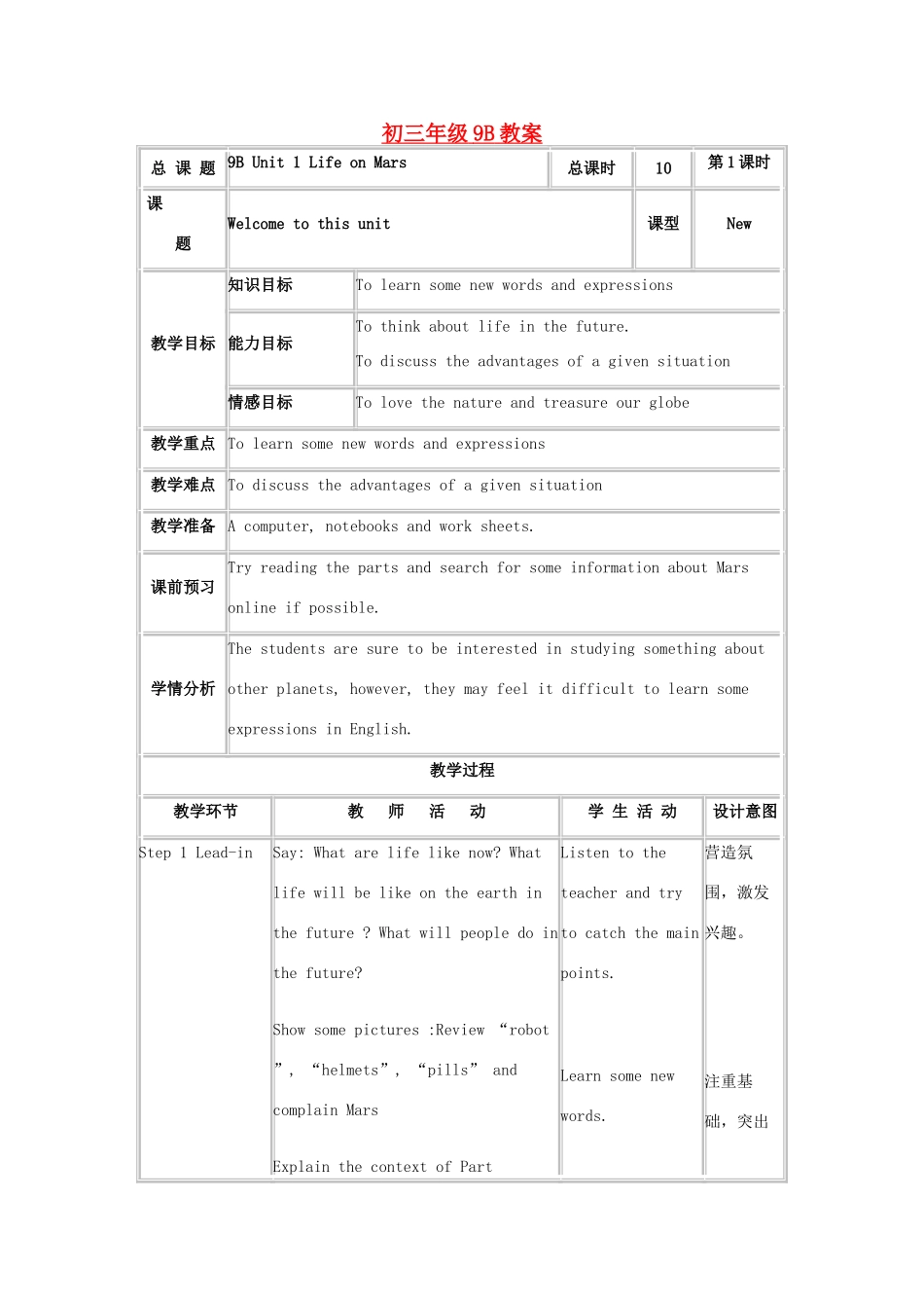 九年级英语下册 unit1全套教案 牛津版_第1页