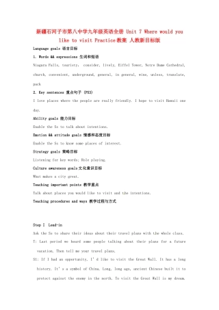 新疆石河子市第八中学九年级英语全册 Unit 7 Where would you like to visit Practice教案 人教新目标版