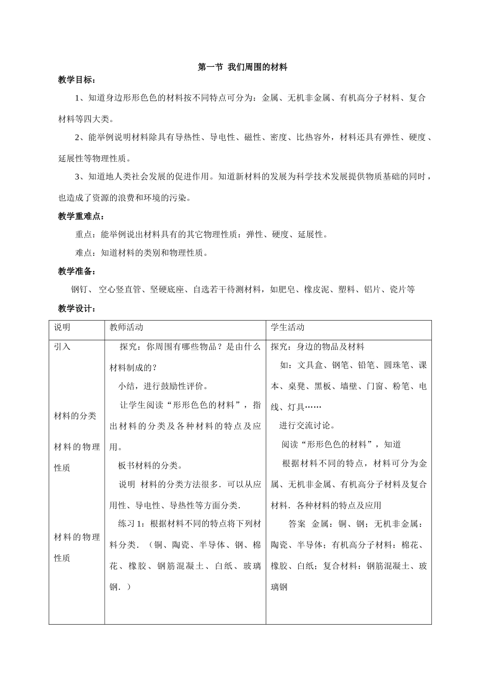 九年级物理§19.1《我们周围的材料》教案_第1页