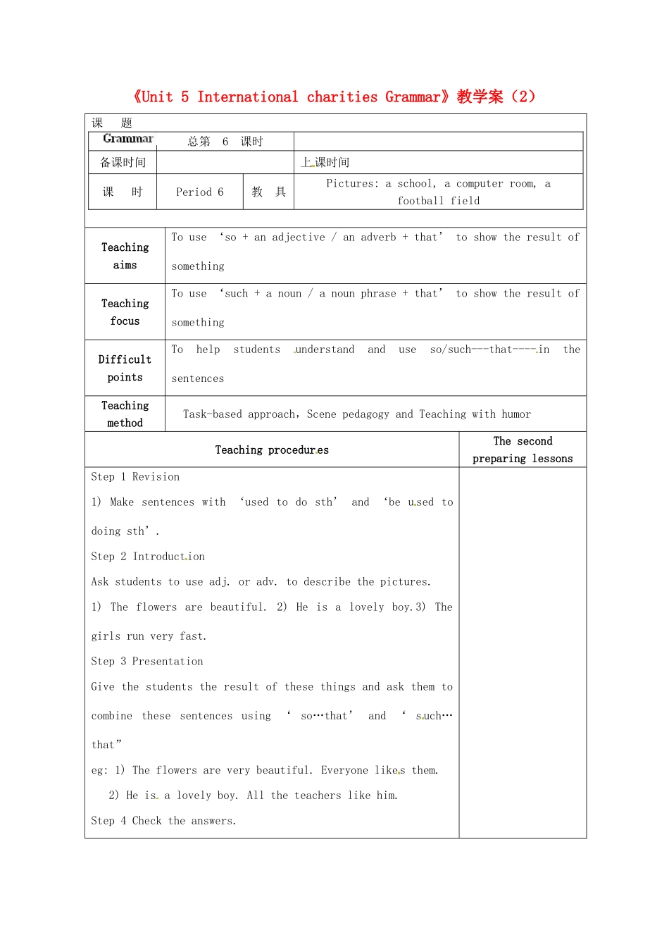 江苏省徐州市黄山外国语学校八年级英语下册《Unit 5 International charities Grammar》教学案（2） 牛津版_第1页
