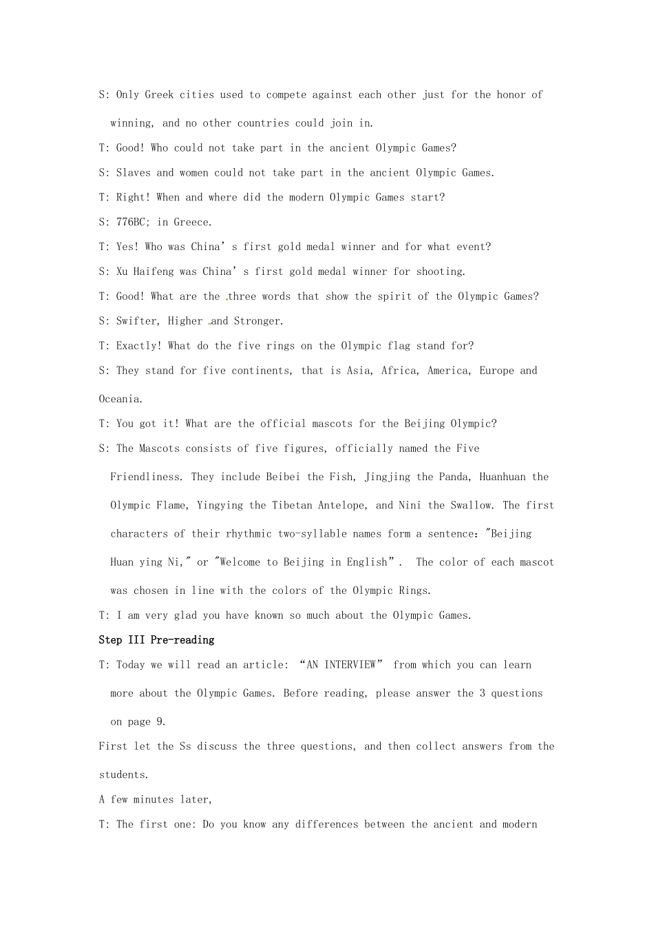 河北省邯郸四中高中英语 Unit2 The Olympic Games  The First Period Reading教案 新人教版必修2_第3页