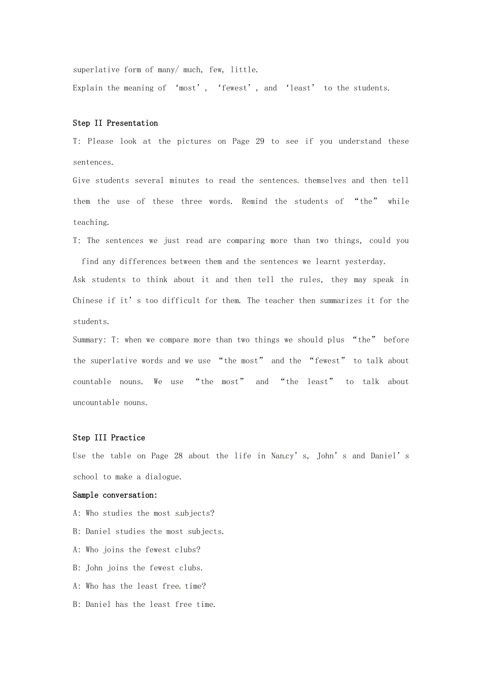 江苏省大丰市万盈二中八年级英语上册 Unit 2 School life-Period 6 Grammar (II) 教案 牛津版_第2页