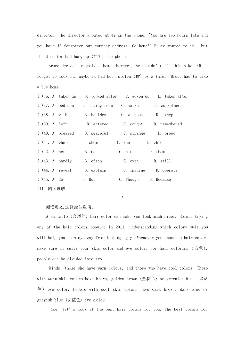 吉林省四平市第十七中学九年级英语全册《Unit 10 By the time I got outside, the bus had already left》水平测试2（无答案） 人教新目标版_第3页