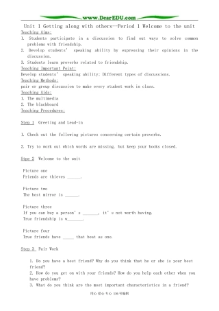 高中英语必修5Unit 1 Getting along with others--Period 1 Welcome to the unit