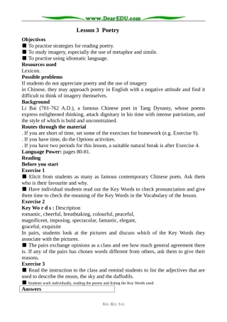 英语北师大版必修6 Unit18 Beauty Lesson 3 Poetry appreciation