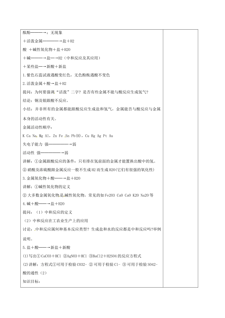 江苏省徐州市黄山外国语学校九年级化学下册《7.2 常见的酸和碱（第三课时）》教案 沪教版_第2页