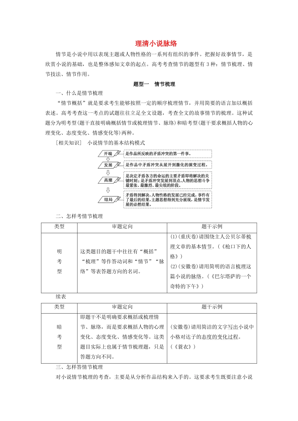 高考语文大一轮复习 第3部分 专题15 第3讲 理清小说脉络讲义-人教版高三全册语文教案_第1页
