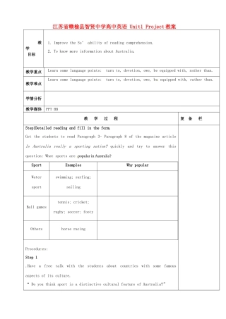 江苏省赣榆县智贤中学高中英语 Unit1 Project教案