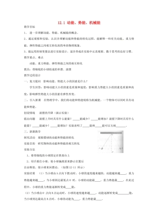 江苏省太仓市浮桥中学九年级物理上册 12.1 动能、势能、机械能（第3课时）教案 苏科版