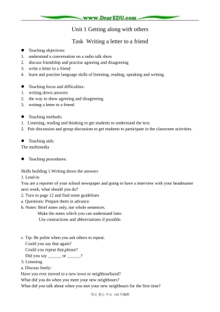 高中英语必修5Unit 1 Getting along with others-task1