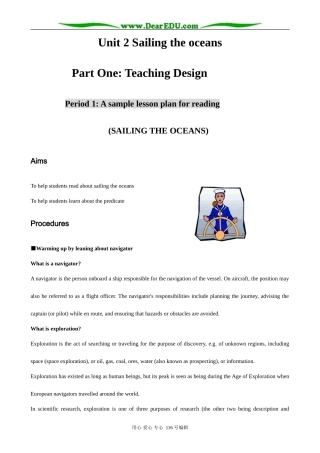 高中英语Unit 2 Sailing the oceans Reading