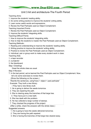 高中英语第二册上Unit 3 Art and architecture-The Fourth Period