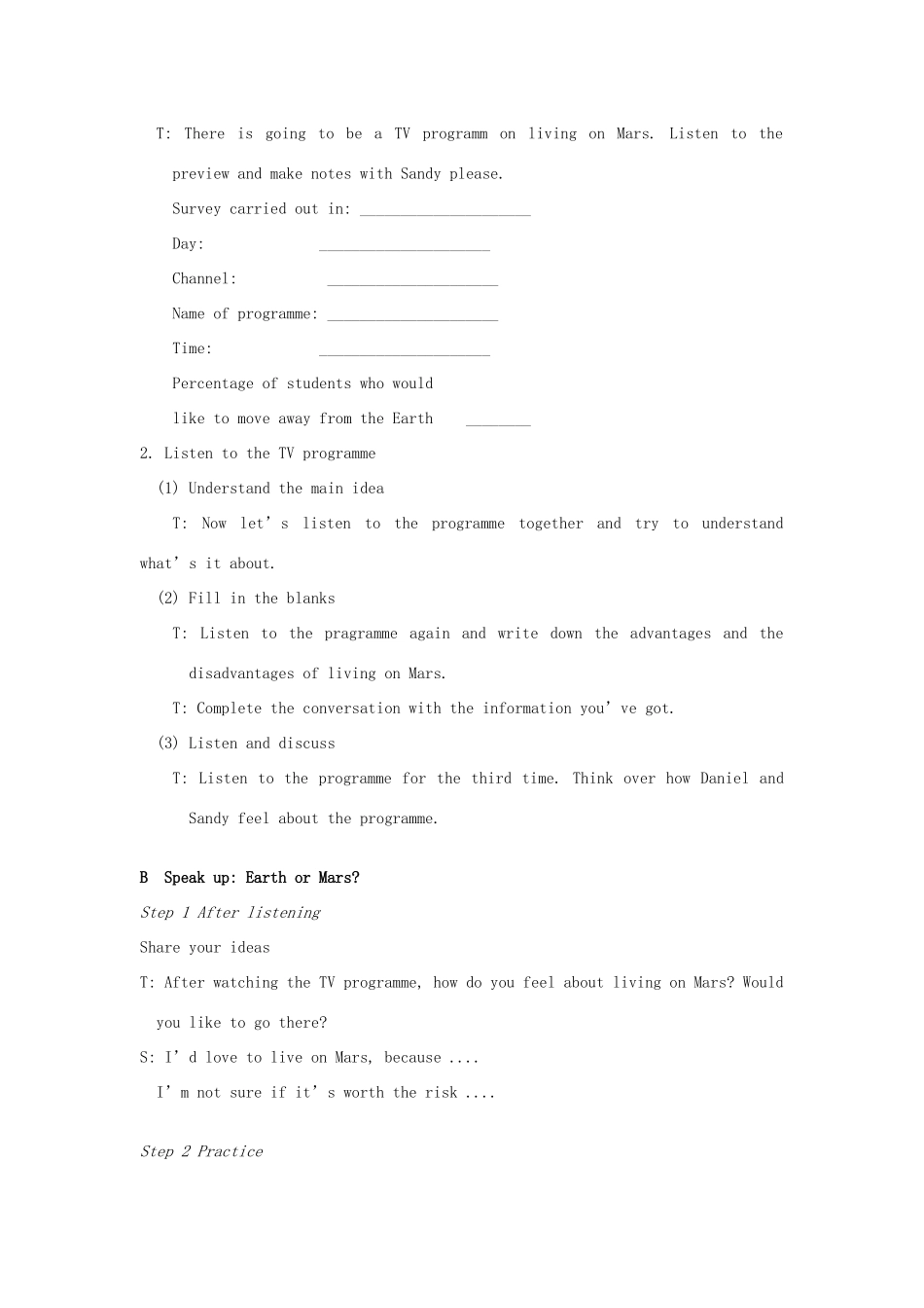 九年级英语下册 Unit 4 Life on Mars Integrated skills教案 （新版）牛津版-（新版）牛津版初中九年级下册英语教案_第2页