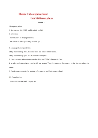 七年级英语：Module 5 Unit 3 Different places Period 1教案上海牛津版