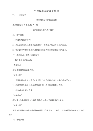 新人教版高中生物必修1生物膜的流动镶嵌模型