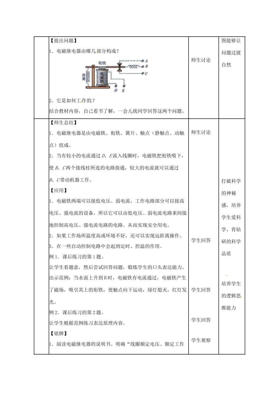 四川省雅安市雨城区中里镇中学八年级物理下册《电磁继电器 扬声器》教学设计3 新人教版_第2页
