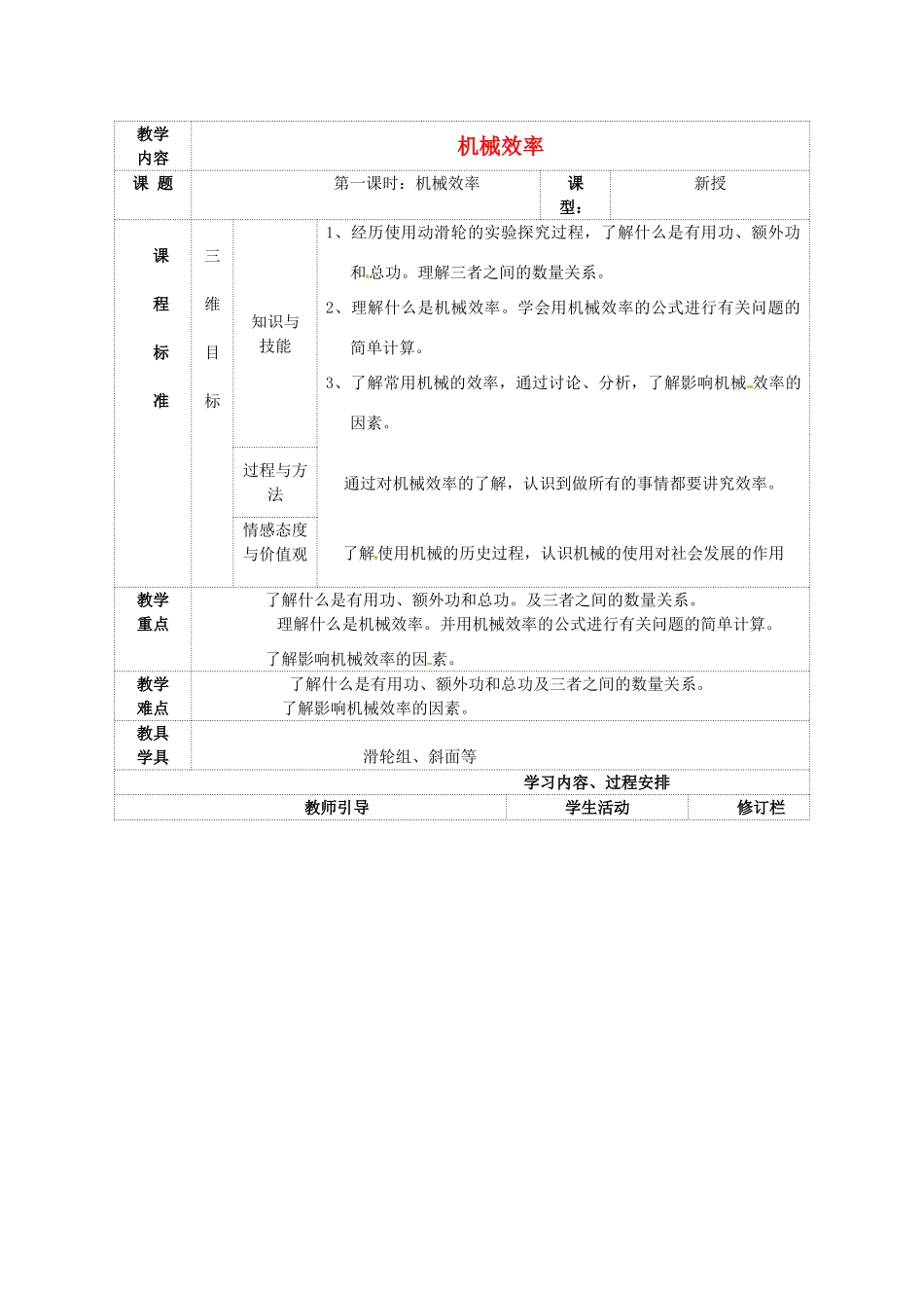 江苏省连云港市岗埠中学九年级物理上册 机械效率教案1 苏科版_第1页