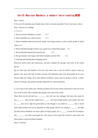 高中英语：Unit5 Nelson Mandela-a modern hero-reading教案（2）（新人教版必修1）
