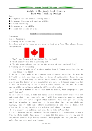 外研版英语必修10 Module6 The Maple Leaf Country-Introduction and Reading