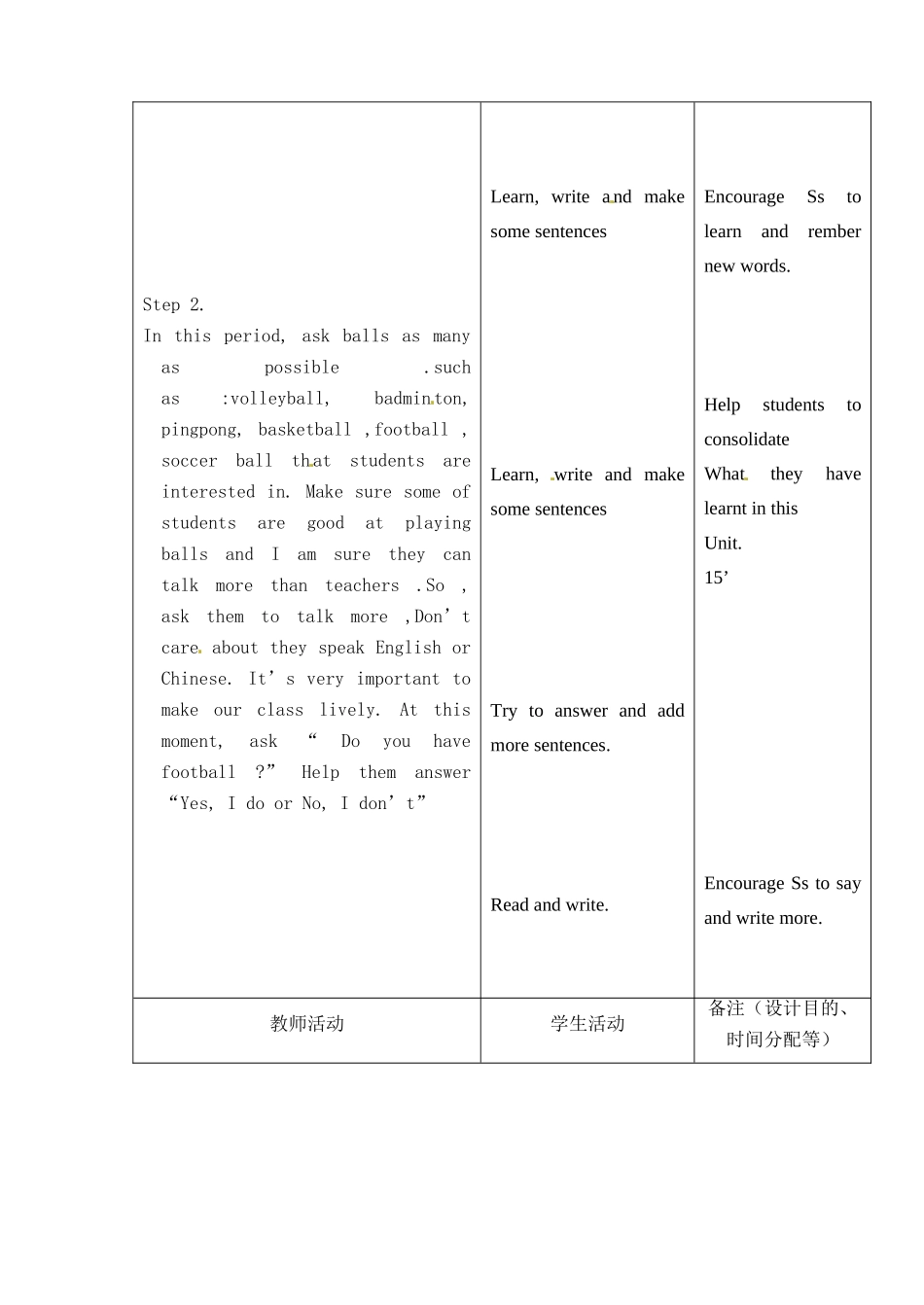 吉林省四平市第十七中学七年级英语上册 Unit 5 Do have a soccer ball（第1课时）教案 （新版）人教新目标版_第2页