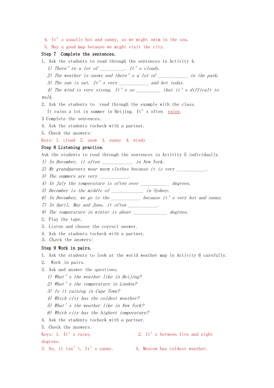 八年级英语上册《Module 10 The weather Unit 3 Language in use》教学设计 （新版）外研版-（新版）外研版初中八年级上册英语教案_第3页