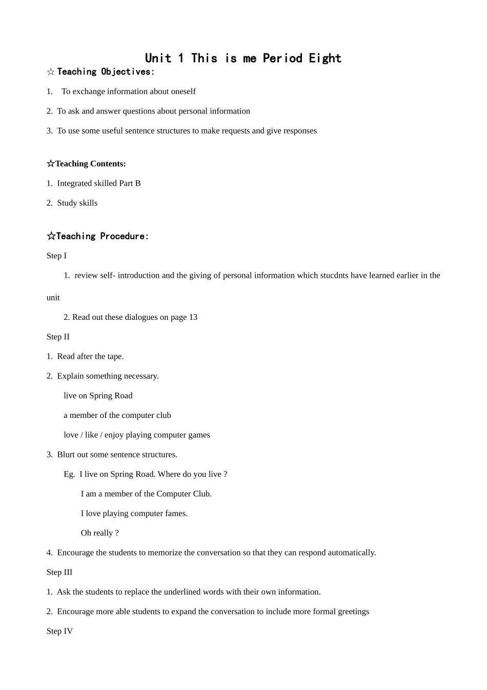 七年级英语Unit1 This is me Period Eight教案 牛津版_第1页