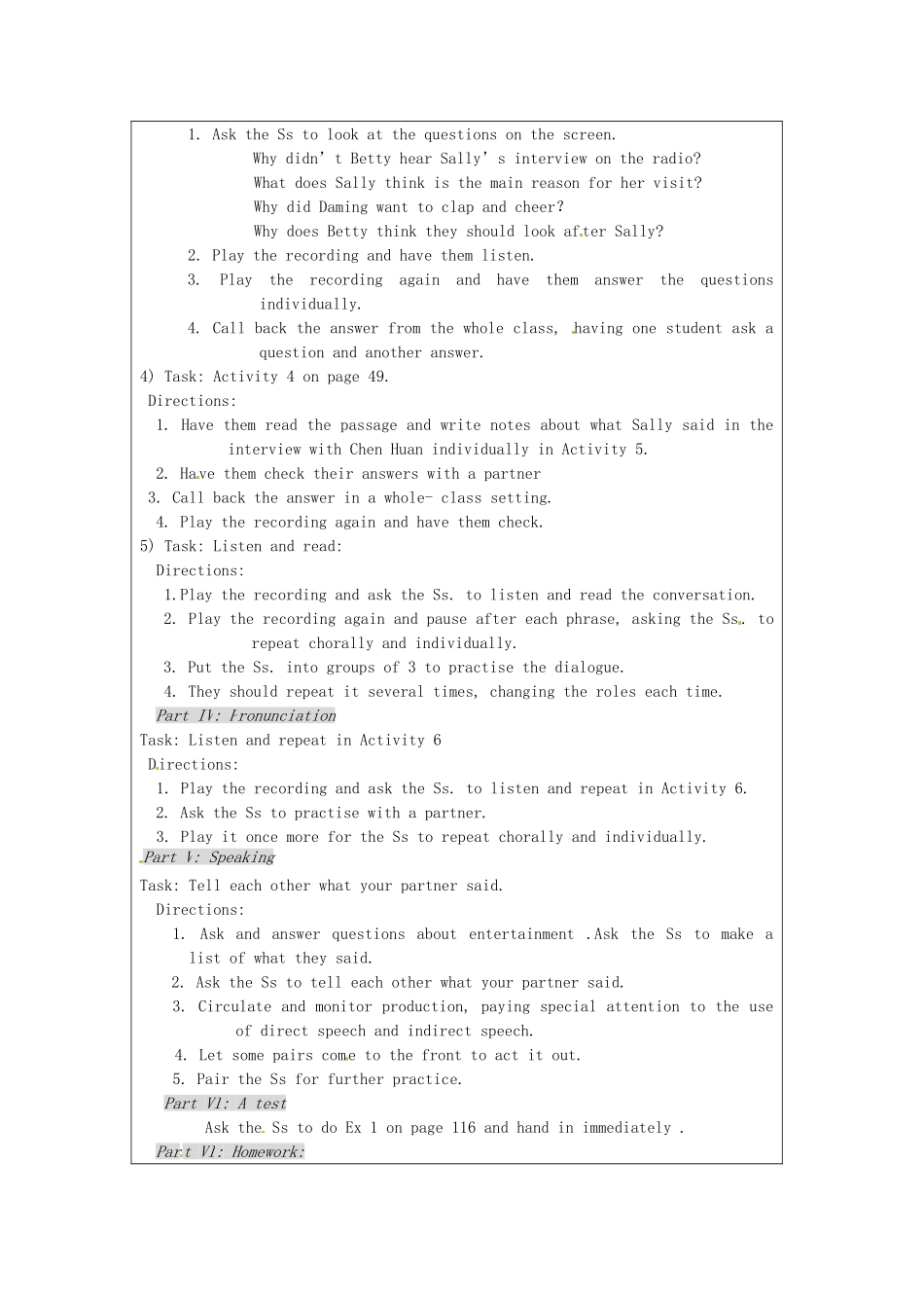八年级英语下册 Module 6 Entertainment Unit 1 She said China was a very exciting place教学设计 外研版_第3页