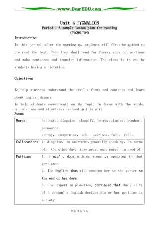 人教版英语选修8 Unit4 Pygmalion--Period1