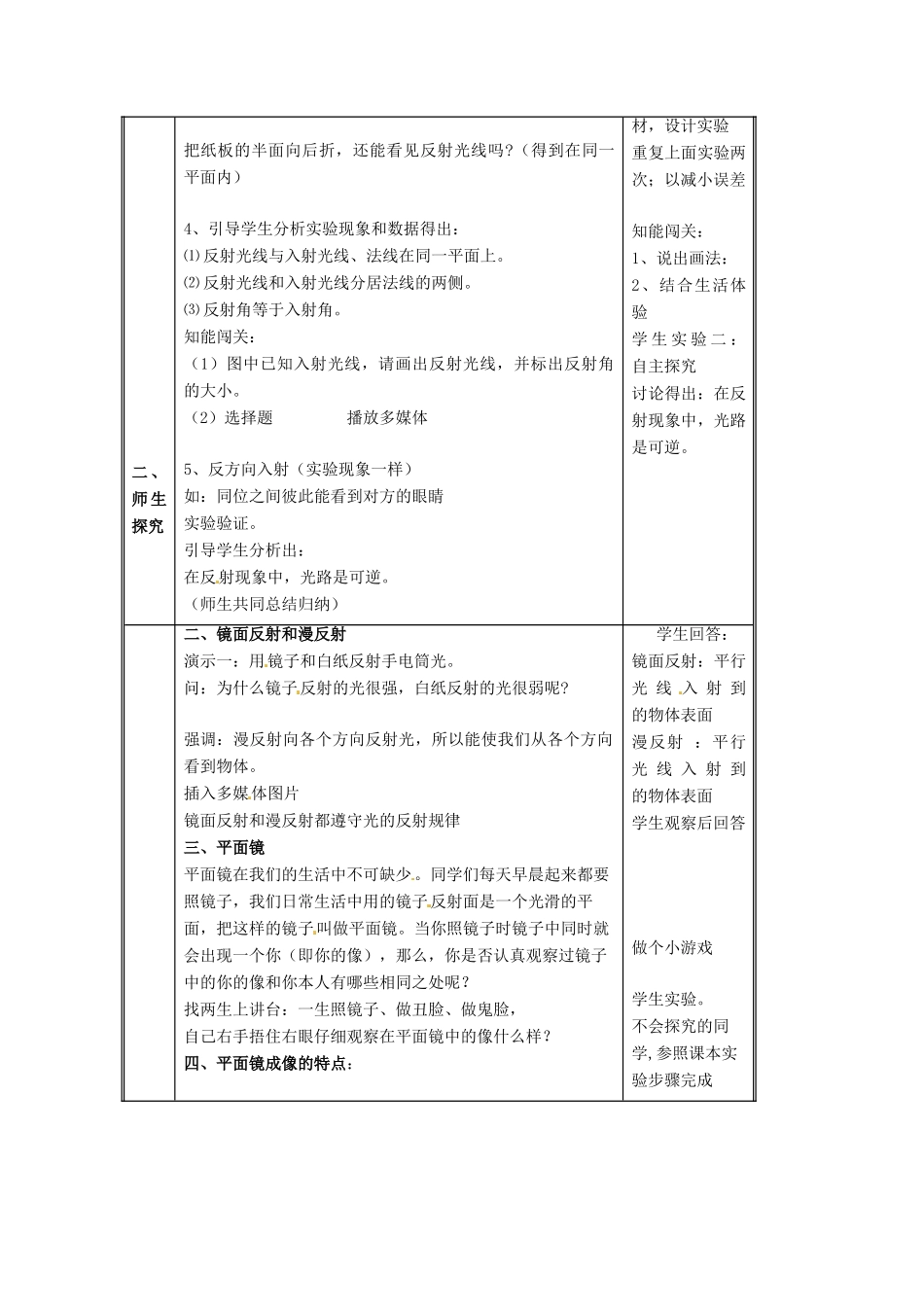 八年级物理 4.2 光的反射教案 沪科版_第2页