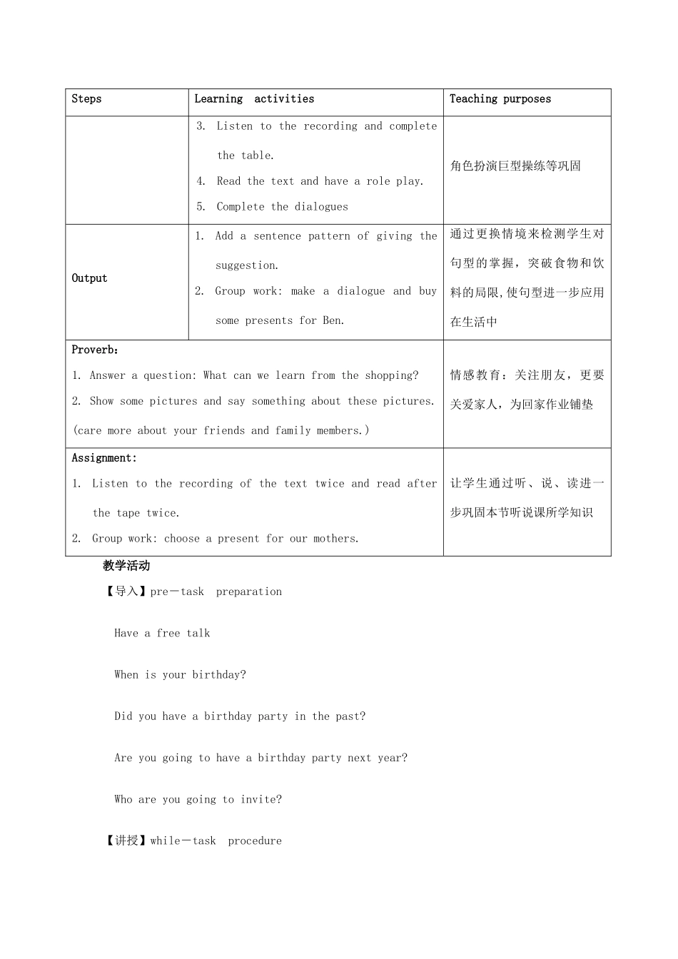 七年级英语上册 Unit 10 A birthday party教学设计 牛津上海版-牛津上海版初中七年级上册英语教案_第2页